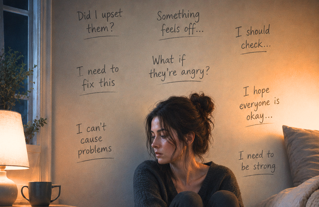 Woman sitting alone at night feeling emotionally drained and emotionally overwhelmed