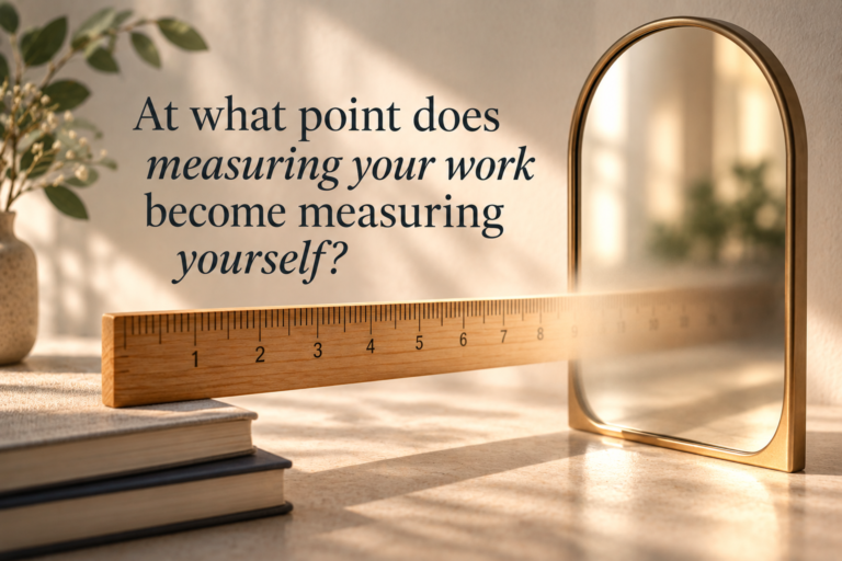 A measuring ruler blending into a mirror, symbolizing the connection between perfectionism and self-worth